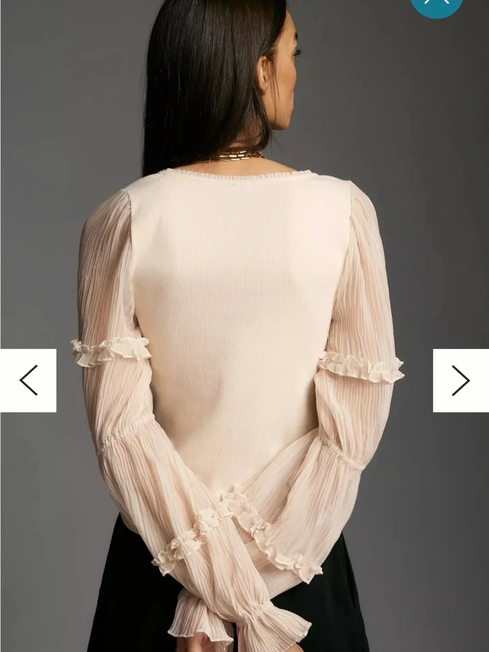 Anthropologie Cream Sheer-Puff Long-Sleeve Scoop Top